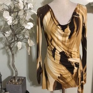 Cache Brown and Tan W/Gold Blouse